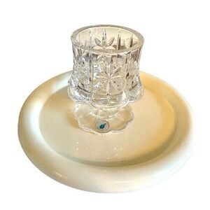 Partylite 2pc set of large cream 3 wick holder and a crystal cut votive holder